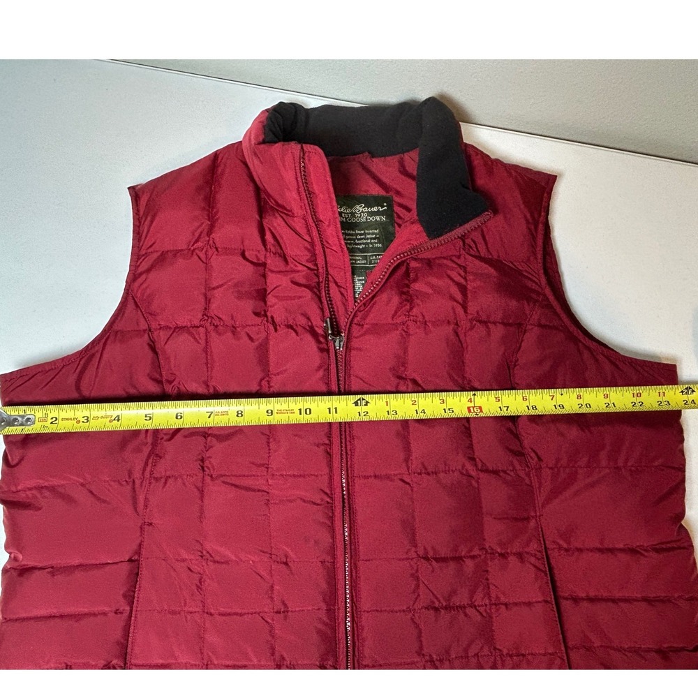 Eddie Bauer Puffer Vest Women's XL Red Quilted Goose Down Full Zip Fleece Collar - Picture 8 of 10